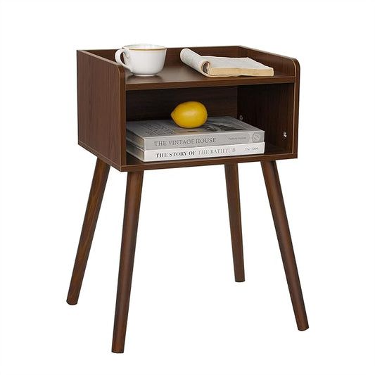 MaxSmeo Small Nightstand, Mid Century Modern Side Table Bedroom with Storage, Small End Bedside Table with Solid Wood Legs for Living Room, Office(Walnut Brown)