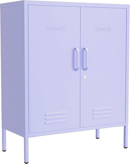 Multipurpose Accent Cabinet Locker, Metal Storage Cabinet with 2 Adjustable Shelves, Heavy Duty & Lockable Organizer Made of Thickened Steel, Easy Assembly for Home, Entryway, Purple