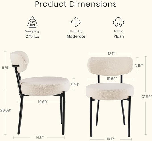 DUMOS Dining Chairs Set of 6, Mid Century Modern Chair Round Upholstered Curved Backrest, Kitchen Vanity Living Room Chairs with Black Metal Legs，Classic Beige