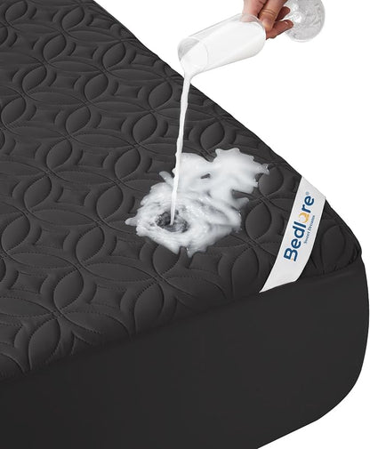 BEDLORE Waterproof Mattress Protector, King Size Mattress Pad with Deep Pocket 6"-18" Depth, Soft Noiseless Dirt-Proof Bed Mattress Cover Washable for Home, Bedroom, Hotel (Black)