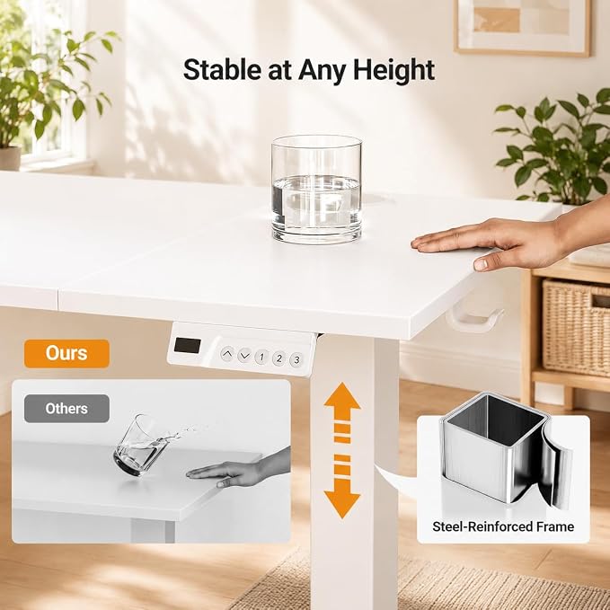 Claiks Electric Standing Desk, 48 x24 Inch Height Adjustable Sit Stand Desk for Home Office, Computer Desk with Memory Presets, Cable Management & Headphone Hooks, 156 lbs Capacity, White