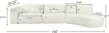 Merax 140" Curved Polyester Sectional Sofa Set, Modern Cloud Couch with Chaise Lounge & 3 Pillows, Fully Assembled for Living Room, Beige