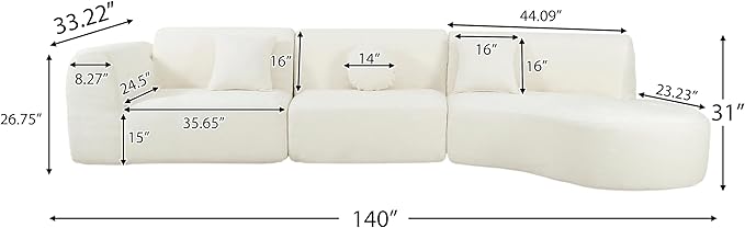 Christopher Knight Home Grelyn Modern Curved Modular Sectional Sofa, Wool Fabric Large Cloud Couch, 6-Seater L-Shaped Couch for Living Room, 3-Piece Lounge Sofa with Chaise, Fully Assembled, Beige