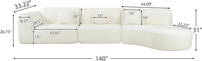 Christopher Knight Home Grelyn Modern Curved Modular Sectional Sofa, Wool Fabric Large Cloud Couch, 6-Seater L-Shaped Couch for Living Room, 3-Piece Lounge Sofa with Chaise, Fully Assembled, Beige