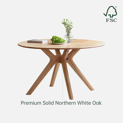 YESWOOD 43.3’’ Solid Wood Round Dining Table for 4, Oak Rustic Kitchen Table with Intersecting Pedestal Base, Farmhouse Circle Dinner Table for Dining Room, Living Room, Office, Natural