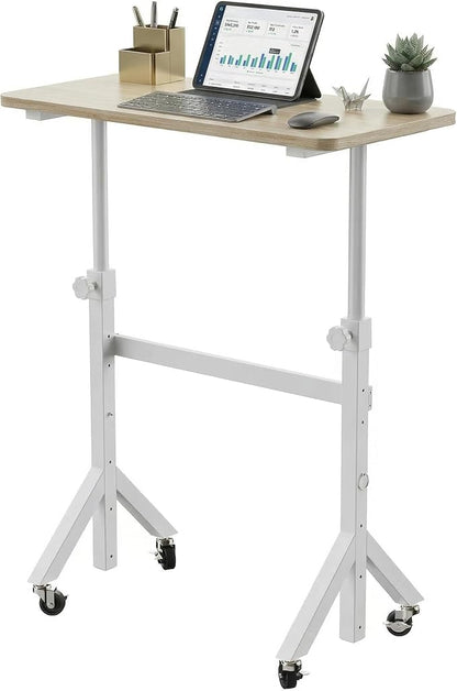 HUANUO 32'' Small Standing Desk Adjustable Heigh, Mobile Stand Up Desk with Wheels, Portable Rolling Desks for Walking Pad and Treadmill, Computer Laptop Desks for Home Office Space