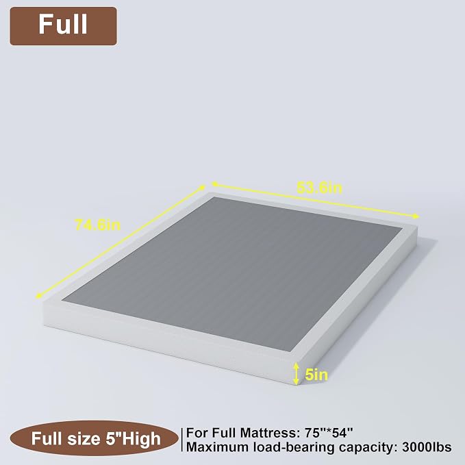 FMDMR Full Size Box Spring with Fabric Cover Set, 5 Inch Full Box Spring with 3000lbs Max Weight Capacity, Durable Mattress Foundation Easy Assembly, Non-Slip, Noise Free