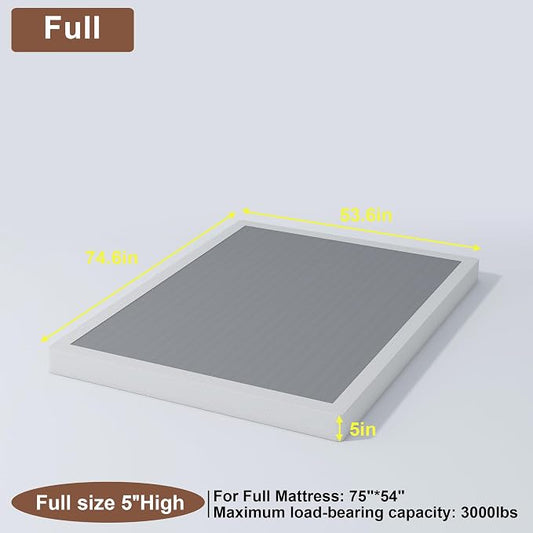 FMDMR Full Size Box Spring with Fabric Cover Set, 5 Inch Full Box Spring with 3000lbs Max Weight Capacity, Durable Mattress Foundation Easy Assembly, Non-Slip, Noise Free