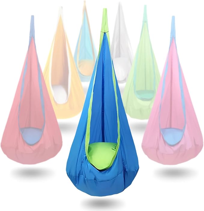 Kids Swing Seat Hammock Chair Indoor Outdoor Hanging Chair for Children,Soft & Safe with High Weight Capacity, Easy Install Perfect for Bedroom, Garden, Playroom(Blue)