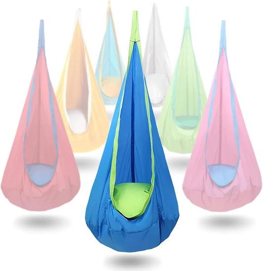 Kids Swing Seat Hammock Chair Indoor Outdoor Hanging Chair for Children,Soft & Safe with High Weight Capacity, Easy Install Perfect for Bedroom, Garden, Playroom(Blue)