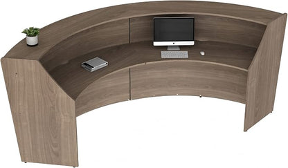 Linea Italia Curved Modern Office Desk Easy to Assembly 2 Panel Reception Counter for Lobby, Salon, 124" x 49", Walnut