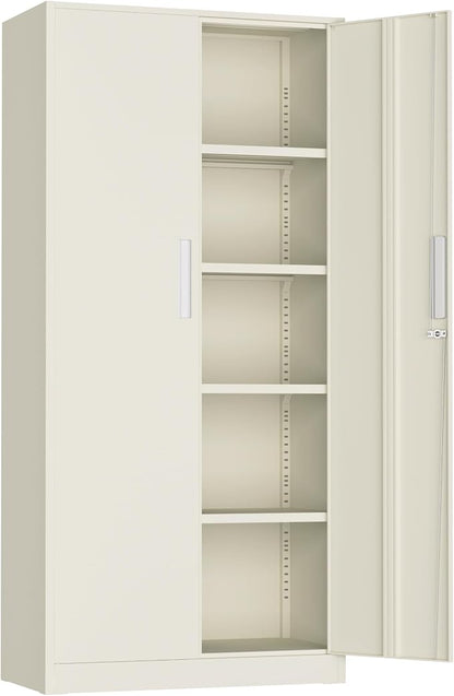 Incbruce 72” Metal Storage Cabinet, Locking Steel Storage Cabinets with 2 Doors and 4 Adjustable Shelves, Tall Lockable Tool Storages for Garage, Home, Office (Grey)