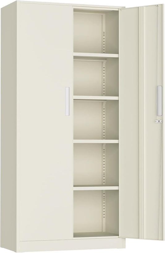 Incbruce 72” Metal Storage Cabinet, Locking Steel Storage Cabinets with 2 Doors and 4 Adjustable Shelves, Tall Lockable Tool Storages for Garage, Home, Office (Grey)