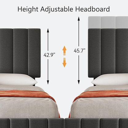 IDEALHOUSE Queen Upholstered Bed Frame with 4 Storage Drawers, Adjustable Headboard and Wooden Slats Support, No Box Spring Needed, Black