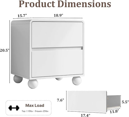 MAISONARIA Mid-Century 3-Piece Dresser Bedroom Set, 6 Drawer Dresser & 2 Drawer Nightstands with Curved Profile Design & Handle Free, Wood Chest of Drawers for Bedroom, Living Room, Hallway, White