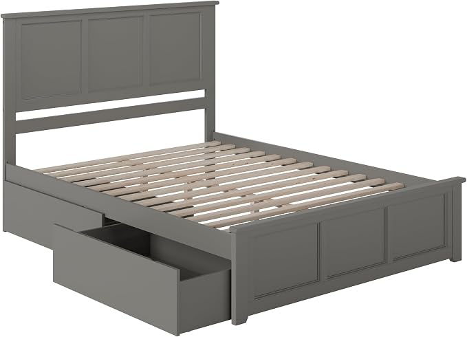 AFI, Madison King Solid Wood Platform Bed with Matching Footboard & Storage Drawers, Grey
