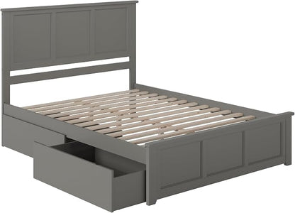 AFI, Madison King Solid Wood Platform Bed with Matching Footboard & Storage Drawers, Grey