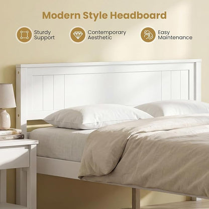 Giantex Full Size Wood Platform Bed Frame with Headboard, Mid Century Solid Wood Mattress Foundation with Slat Support, Double Bed Frame w/16 Under-Bed Storage, No Box Spring Needed (White)