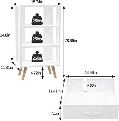 Aenuert Night Stand, White Nightstand with Drawer, Side Table with Open Storage, 3-Tier Modern End Table, Bedside Table for Small Space, Living Room, Bedroom