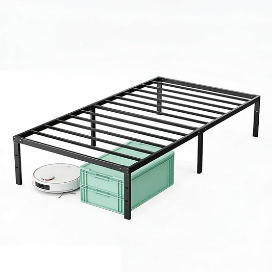 Sweetcrispy Twin Size 12 Inch Platform Bed Frame, Heavy Duty Metal Foundation Frame, Noise-Free Sturdy Steel Slats, Underbed Storage, No Box Spring Needed, Quick Setup
