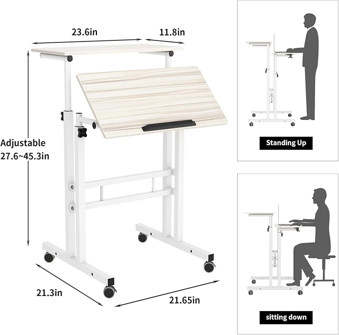 SogesHome 23.6 inches Adjustable Laptop Desk Standing Table Portable Computer Table Stand Desk Cart Tray, White Maple, 101-MP-HCA