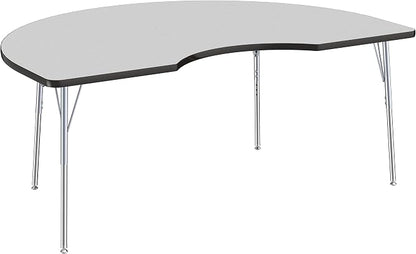 Factory Direct Partners 10093-149 Kidney Activity School and Office Table (48" x 72"), Silver Standard Legs with Swivel Glides, Adjustable Height 19-30" - Gray Top and Black Edge