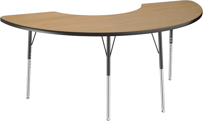 FDP Half Moon (36 x 72) Classroom Teacher Table with Adjustable Standard Swivel Glide Legs (19-30 in) School and Office Furniture - Pasadena Oak Top/Black Edge and Legs