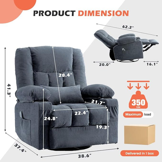 MAHOMICO Recliner Chair with Cup Holders for Living Room Single Seat Manual Oversized Recliner with Ergonomic, Side Pocket for Adult