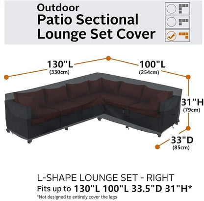 Heavy Duty Outdoor Sectional Sofa Cover, Waterproof 600D Patio Sectional Couch Covers, Lawn Patio Furniture Cover (Midnight Black, 130"x100"(L-Shaped-Right Facing))