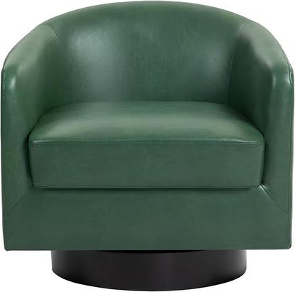 360° Swivel Barrel Accent Chair Armchair, Faux Leather Modern Round Club Arm Chair Upholstered Single Sofa Seating Corner Nook Side Reading Seat for Living Room, Office, Bedroom - Green