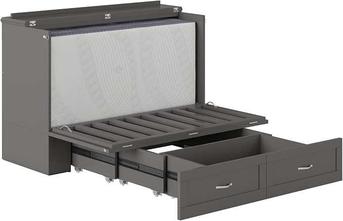 AFI Hamilton Full Murphy Bed Chest with Mattress, Storage, and Built-in Charger in Grey