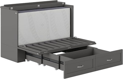 AFI Hamilton Full Murphy Bed Chest with Mattress, Storage, and Built-in Charger in Grey