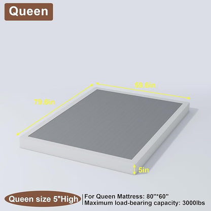FMDMR Queen Box Spring for Bed, 5 Inch Queen Size Box Spring Only with 3000lbs Max Weight Capacity, Durable Mattress Foundation Easy Assembly, Non-Slip, Noise Free