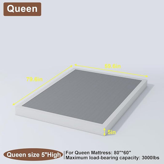 FMDMR Queen Box Spring for Bed, 5 Inch Queen Size Box Spring Only with 3000lbs Max Weight Capacity, Durable Mattress Foundation Easy Assembly, Non-Slip, Noise Free
