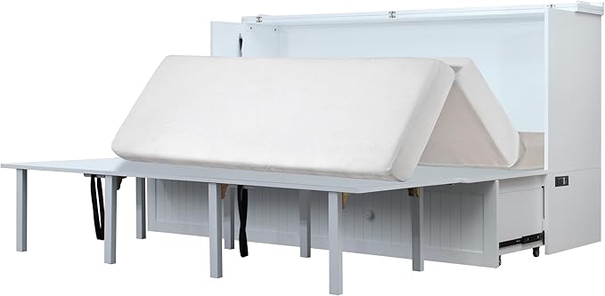 Mega Solutions Murphybedz Tuscany Murphy Cabinet Chest Bed with Charging Station 6 Inch (White, King)