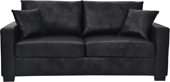 Ball & Cast 69" Loveseat Sofa, Modern Love Seat Couches for Living Room, Upholstered 2 Seater Small Couch with 2 Throw Pillows for Bedroom,Apartment,Office,Easy Assembly,Black