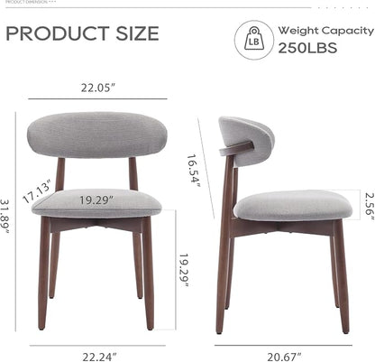 COLAMY Wooden Dining Chairs Set of 2, Modern Fabric Upholstered Dining Room Chair, Farmhouse Kitchen Chairs with Foot Pegs, Light Grey