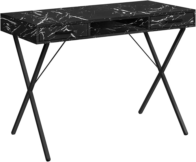 Monarch Specialties I 7793 Computer Desk, Home Office, Laptop, Left, Right Set-up, Storage Drawers, 42" L, Work, Metal, Laminate, Black Marble Look, Contemporary