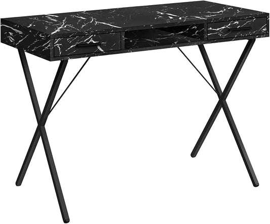 Monarch Specialties I 7793 Computer Desk, Home Office, Laptop, Left, Right Set-up, Storage Drawers, 42" L, Work, Metal, Laminate, Black Marble Look, Contemporary