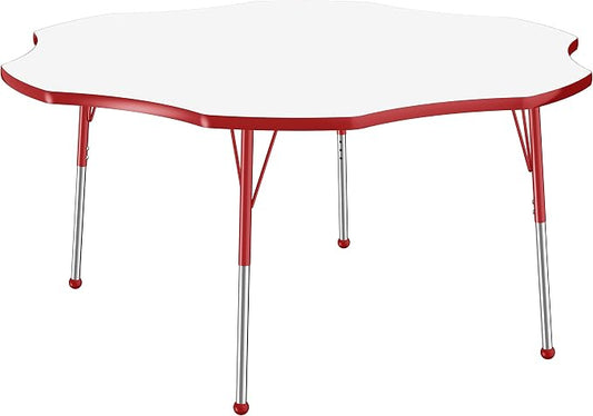 FDP Dry-Erase Flower Activity School and Office Table (60 inch), Standard Legs with Ball Glides for Collaborative Spaces, Adjustable Height 19-30 inches - Whiteboard Top, Red Edge and Matching Legs