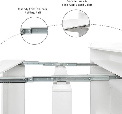 Transformer Extendable Dining Table 30”-88.4”L, Foldable Kitchen Dining Room Table with Storage for 1–10 People, Compact Space-Saving Expandable Wood Furniture, White