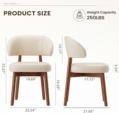 MALOL Wooden Dining Chairs Set of 2, Modern Upholstered Dining Room Chair, PU Leather Kitchen Side Chairs with Curved Open Back for Living Room/Restaurant/Cafe, Beige