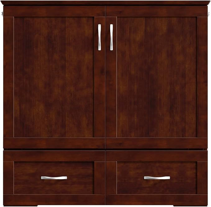 AFI, Hamilton Twin XL Murphy Bed Chest with 6" Mattress, Storage Drawer, and Built-in USB Charger, Walnut