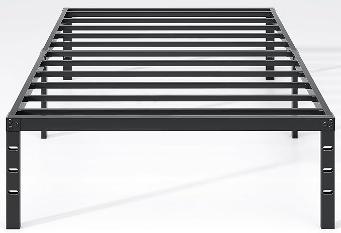 NEW JETO Metal Bed Frame,Twin Size Bed Frame with Storage Space,Heavy Duty Sturdy Mattress Foundation,Easy Assembly,No Box Spring Needed, Black,18 Inch,Twin