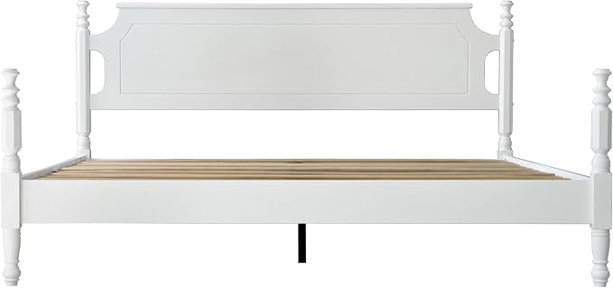 Solid Wood King Size Platform Bed Frame, A Headboard & Footboard, Under Bed Storage, 12 Strong Slats with Center Metal Legs, Anti-Noise & Slip-Free, No Box Spring Needed, Pure White Finish, ROK-39