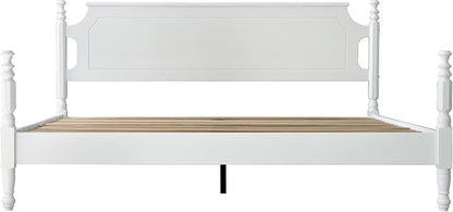 Solid Wood King Size Platform Bed Frame, A Headboard & Footboard, Under Bed Storage, 12 Strong Slats with Center Metal Legs, Anti-Noise & Slip-Free, No Box Spring Needed, Pure White Finish, ROK-39