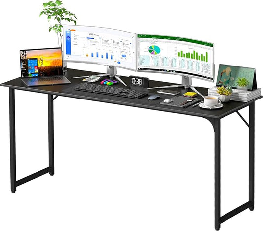 PayLessHere | 63 Inch Computer Desk | Black | Office Desk with Metal Frame, Adjustable Feet | Water-Resistant, Scratchproof Surface | Sturdy Writing Table for Home Office or Study | Pack of 1