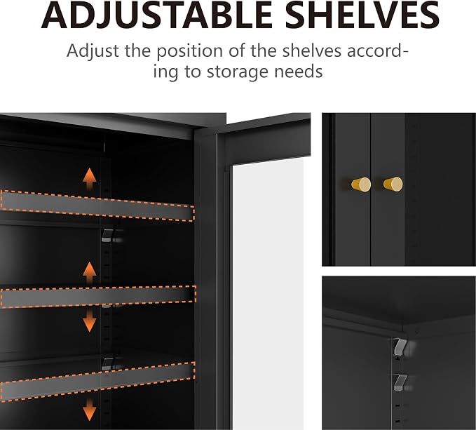 Metal Bathroom Cabinet, Small Floor Storage Cabinet, Freestanding Sideboard with 2 Adjustable Shelves for Living Room, Dining Room
