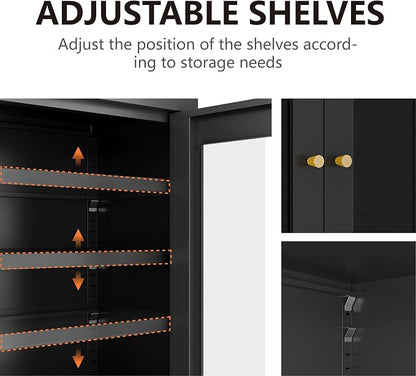 Metal Bathroom Cabinet, Small Floor Storage Cabinet, Freestanding Sideboard with 2 Adjustable Shelves for Living Room, Dining Room