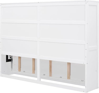 Ball & Cast Full Size Murphy Bed,Hideaway Beds with Dual Piston Metal Folding Mechanism Designed,Wood Wall Cabinets Bedframe w/Slat Support and Storage Platform Top,Hardware Chain,for Apartment,White
